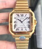 Perfect Replica Cartier Santos Yellow Gold White Roman Dial Steel Watch